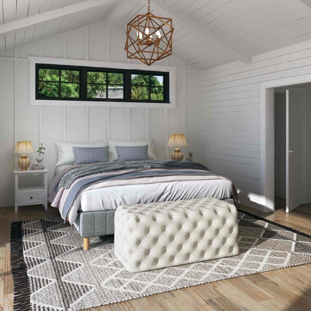 Elsa Tufted Ottoman Beach Boucle White-Rectangular Bedworld