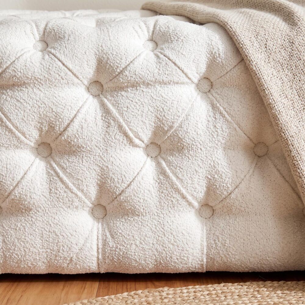 Elsa Tufted Ottoman Beach Boucle White-Rectangular Bedworld