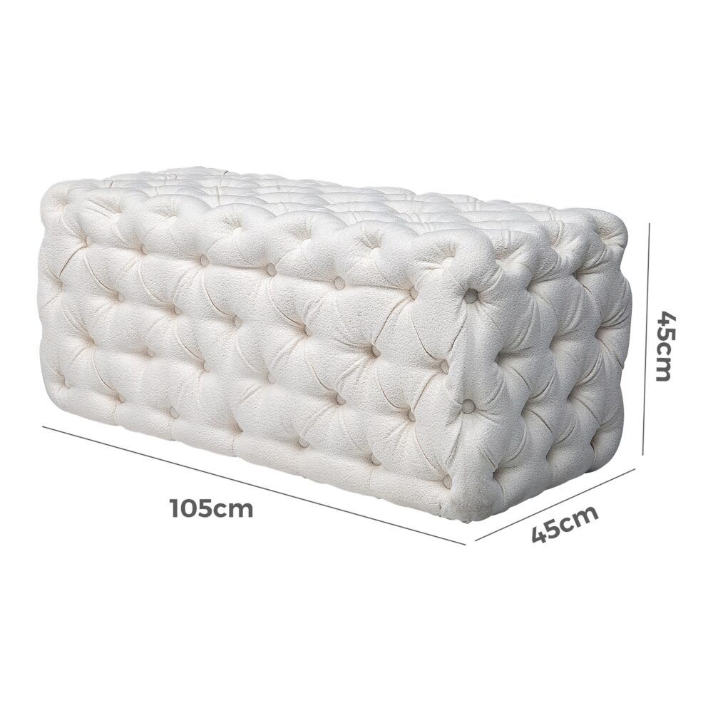 Elsa Tufted Ottoman Beach Boucle White-Rectangular Bedworld
