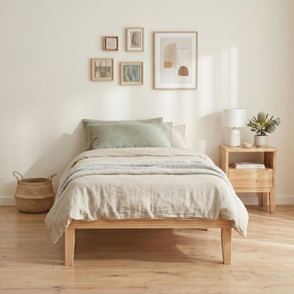 Single Size Warm Wooden Natural Bed Base Frame  King Single