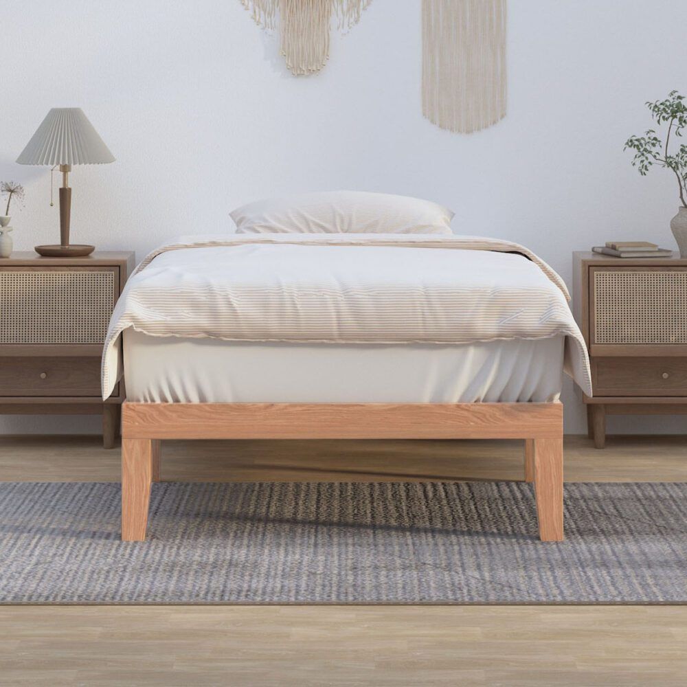 Single Size Warm Wooden Natural Bed Base Frame  King Single