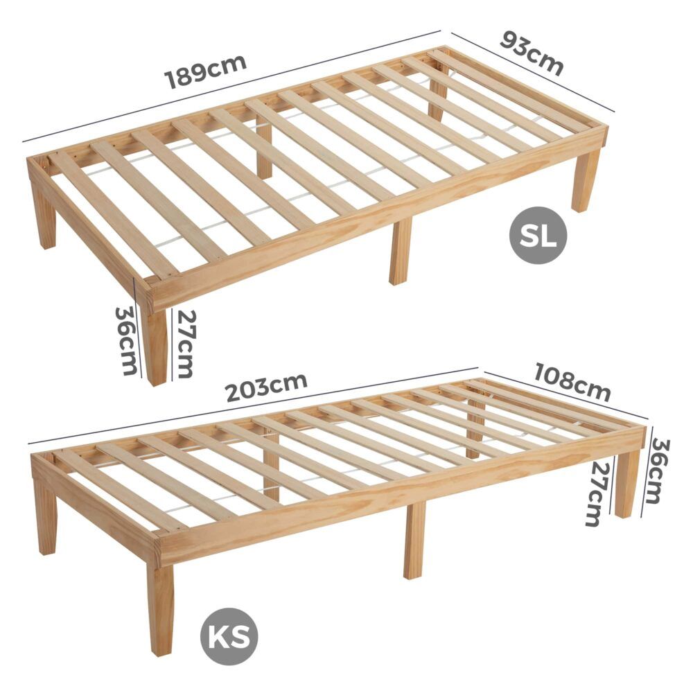 Single Size Warm Wooden Natural Bed Base Frame  King Single