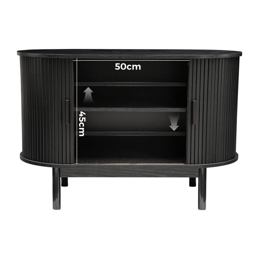 Mid-Century Black Ribbed Sideboard Cabinet Bedworld