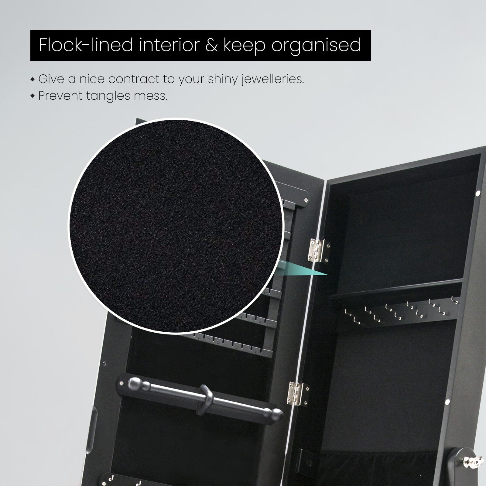 Mirror Jewellery Cabinet Organiser 2 Drawers LOWE 146cm BLACK