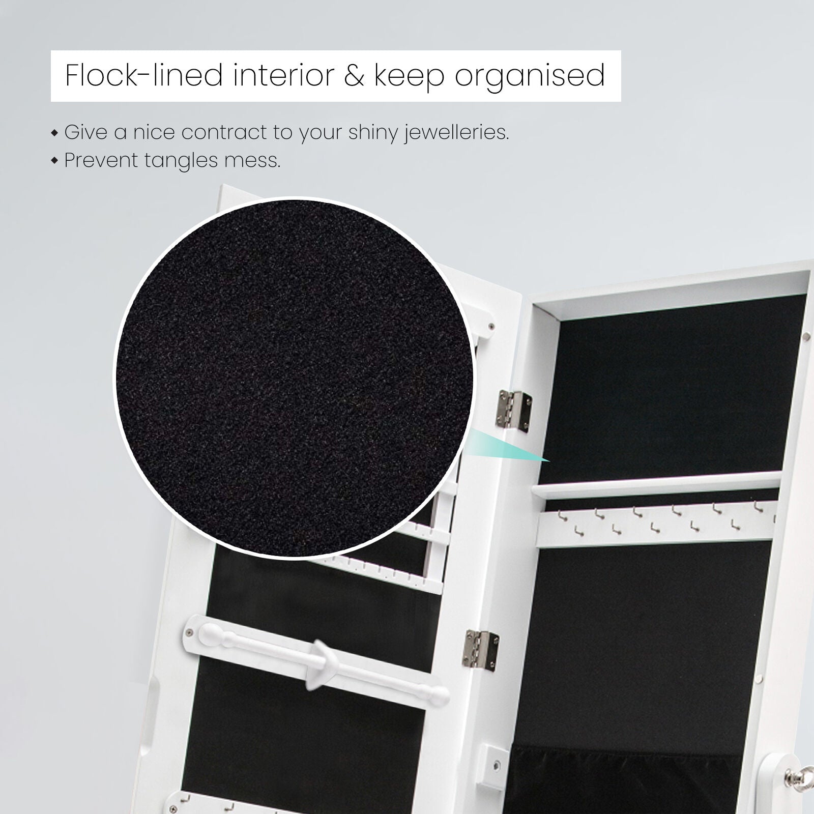 Mirror Jewellery Cabinet Organiser 2 Drawers LOWE 146cm WHITE