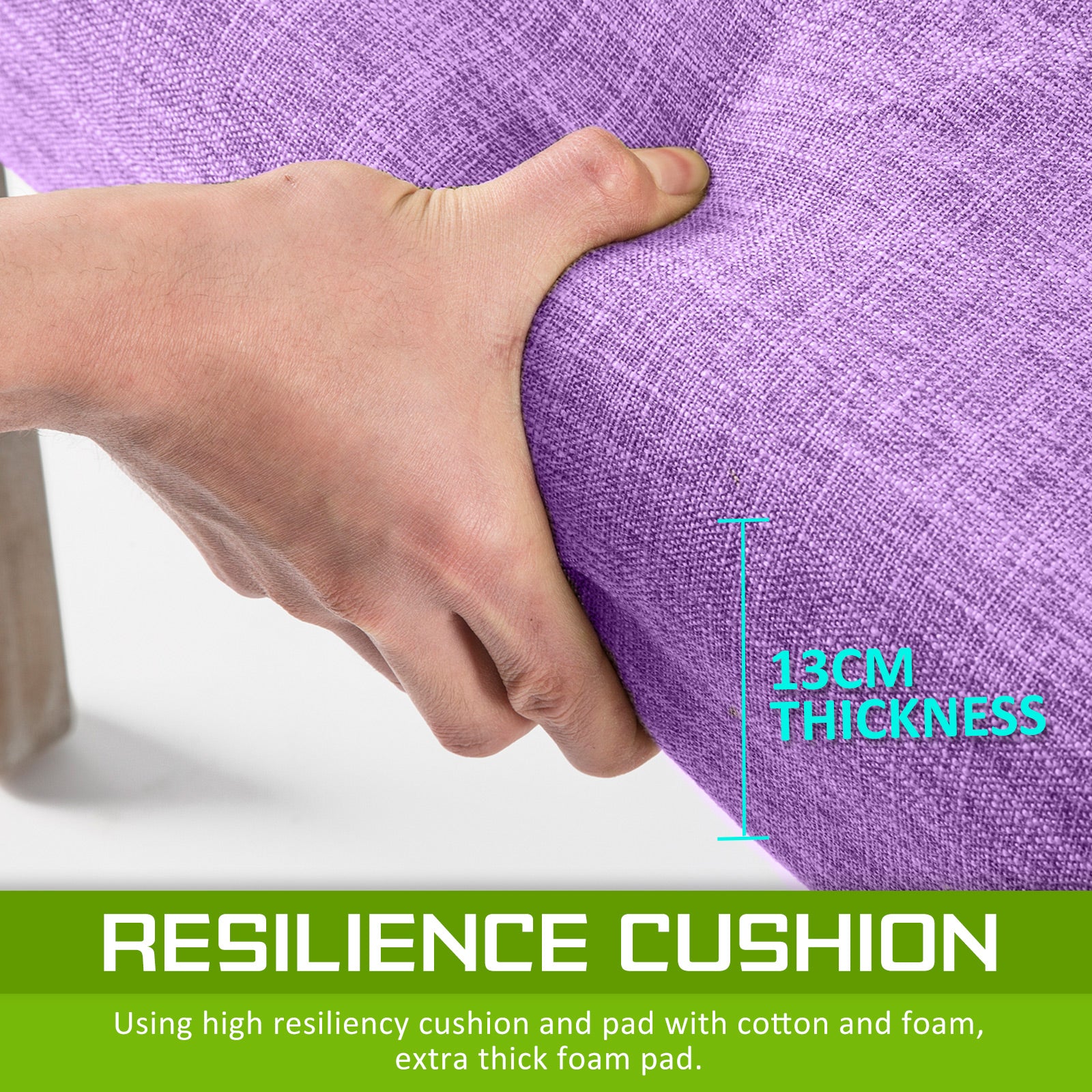 Purple upholstered chair back cushion with tufted edge and thick padding
