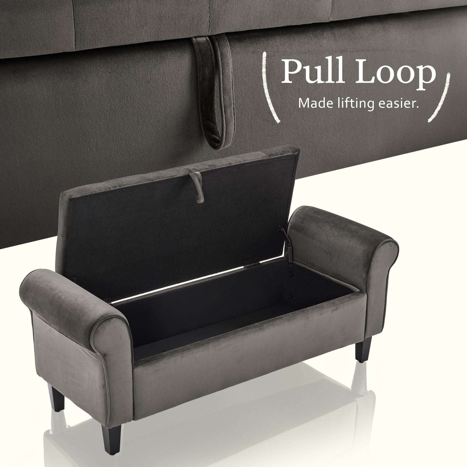 Storage Ottoman Stool Arm Bench Seat 132cm Velvet GREY