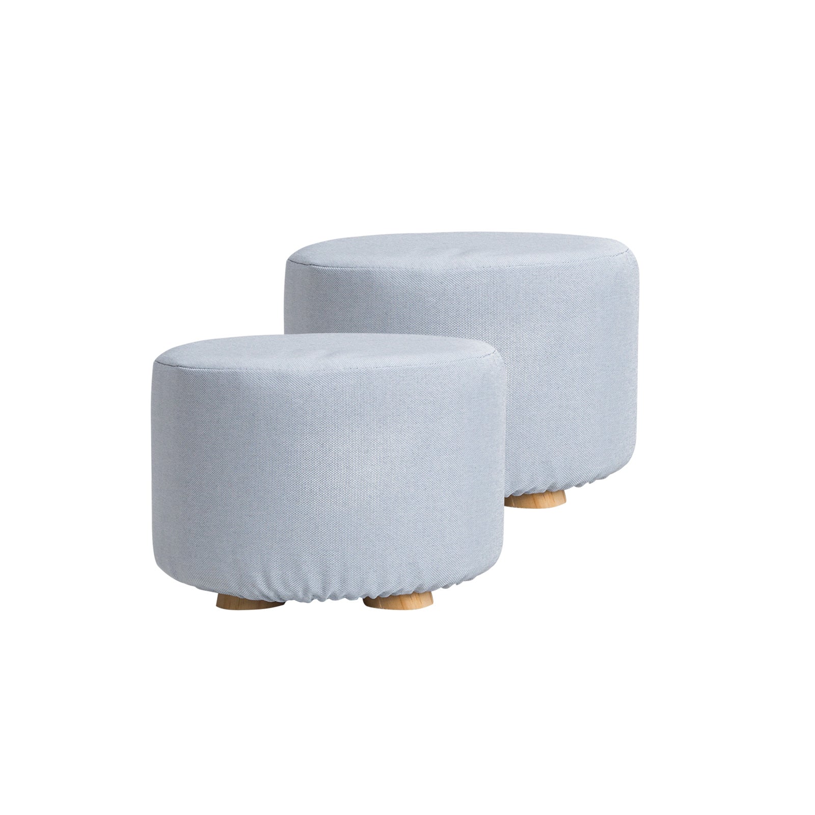 Light blue round fabric ottoman foot stool with padded sides