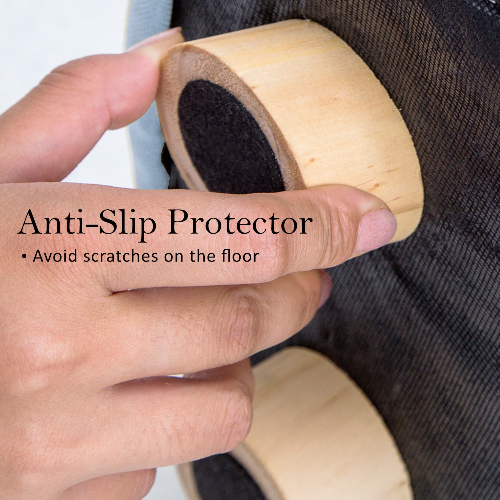 Round fabric ottoman base with anti-slip protector pads