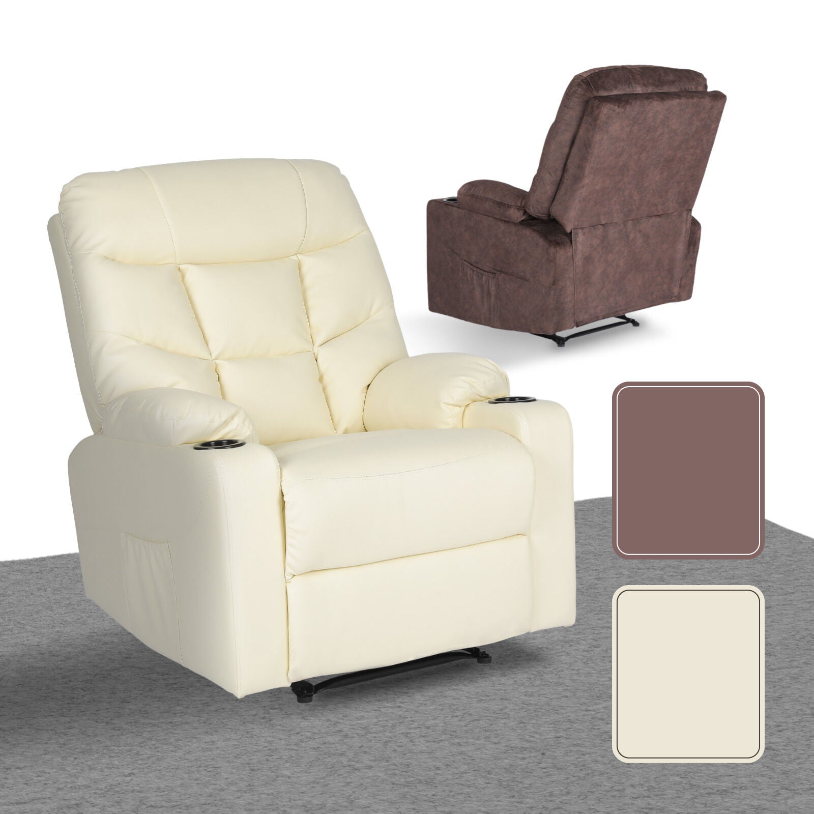8-Point Electric Massage Recliner Chair - PU Leather Lounge Sofa Armchair ARLEEN BEIGE