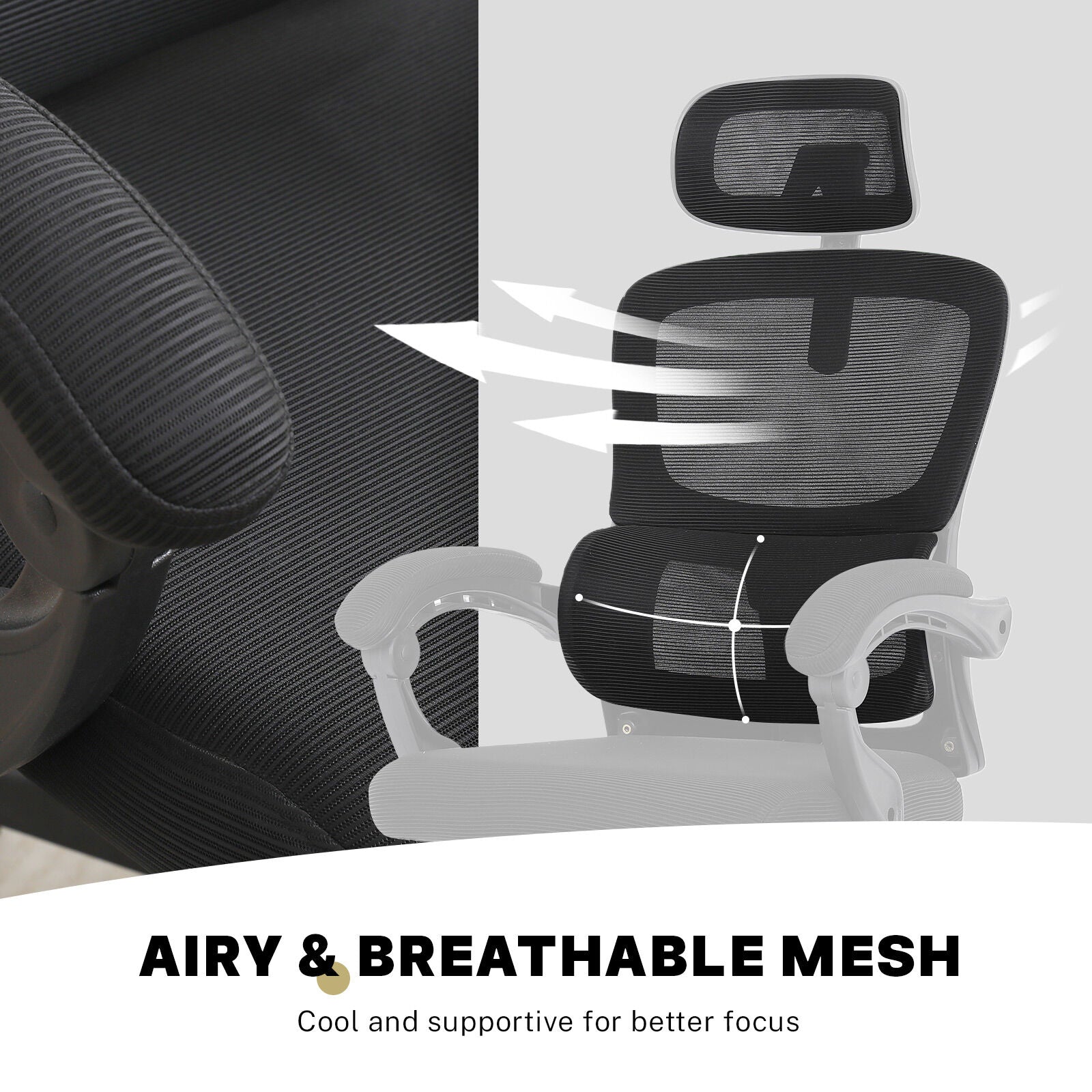 Ergonomic Reclining Office Chair - Lumbar Support, Adjustable Headrest VELTRA - BLACK