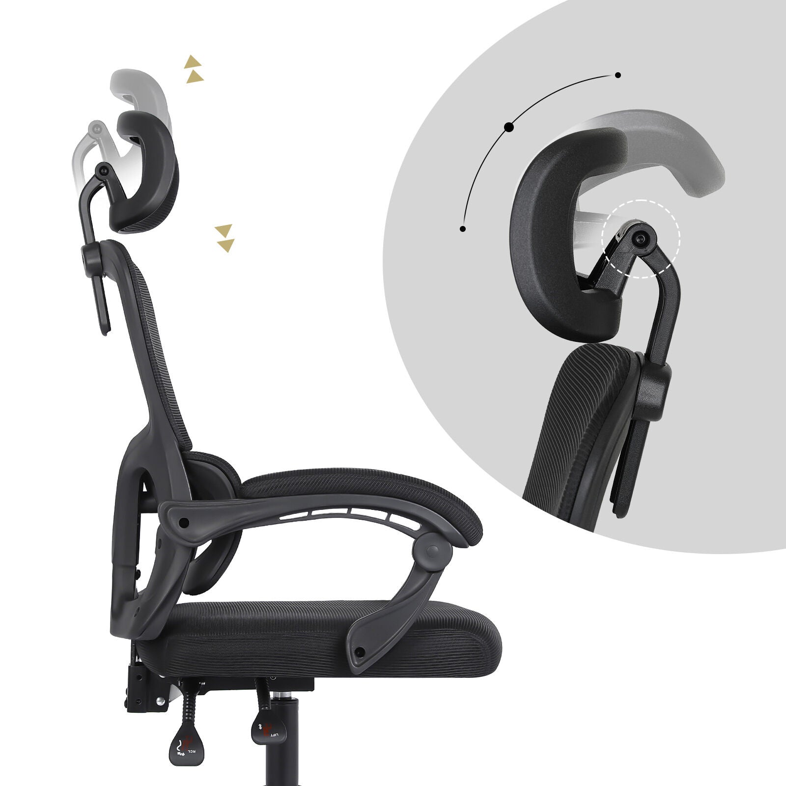 Ergonomic Reclining Office Chair - Lumbar Support, Adjustable Headrest VELTRA - BLACK