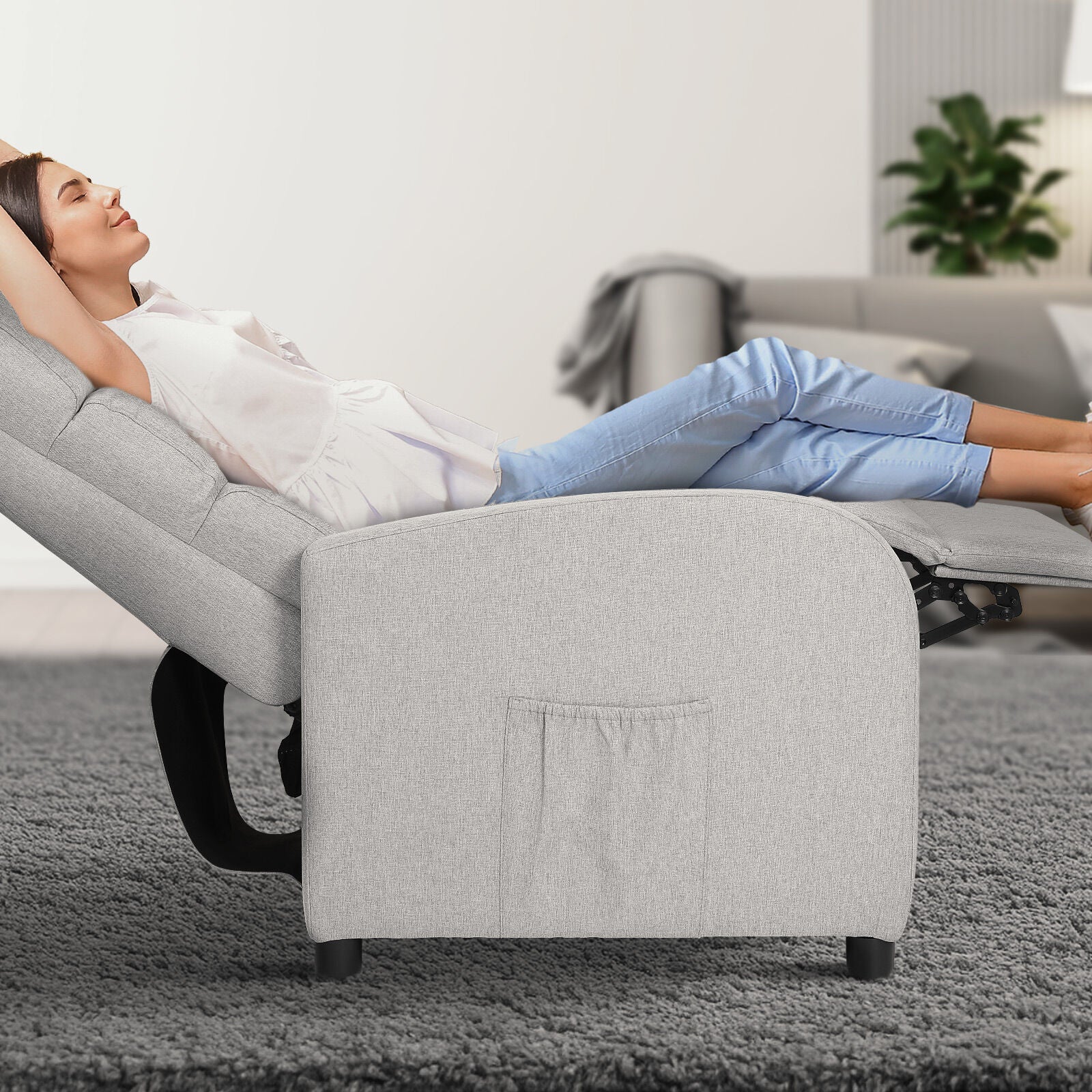 Home Recliner Chair - Linen Fabric Sofa Lounge Armchair SHILOH GREY