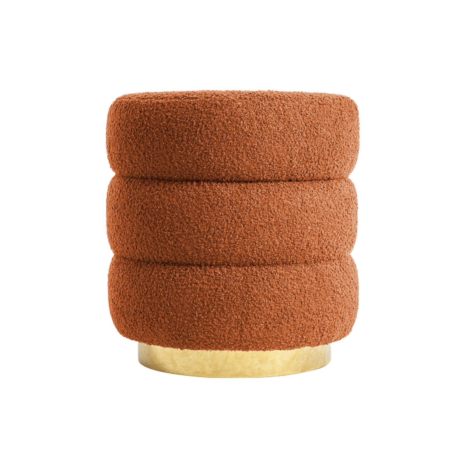 Stacked round ottoman stool in orange teddy fleece with two-tier cushion design