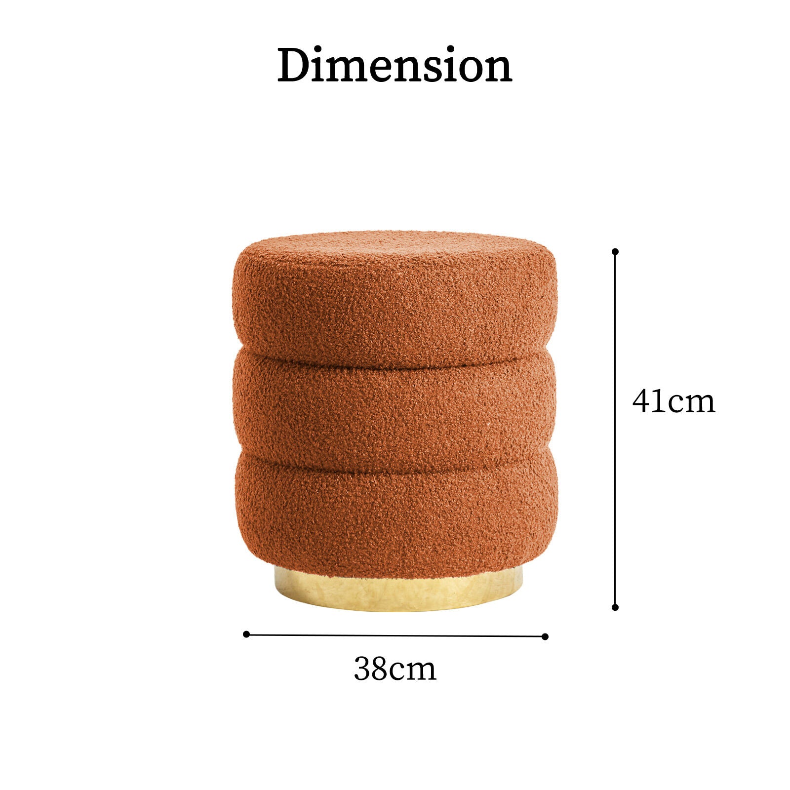 Round stacked ottoman stool in orange teddy fleece, thick cushioned top