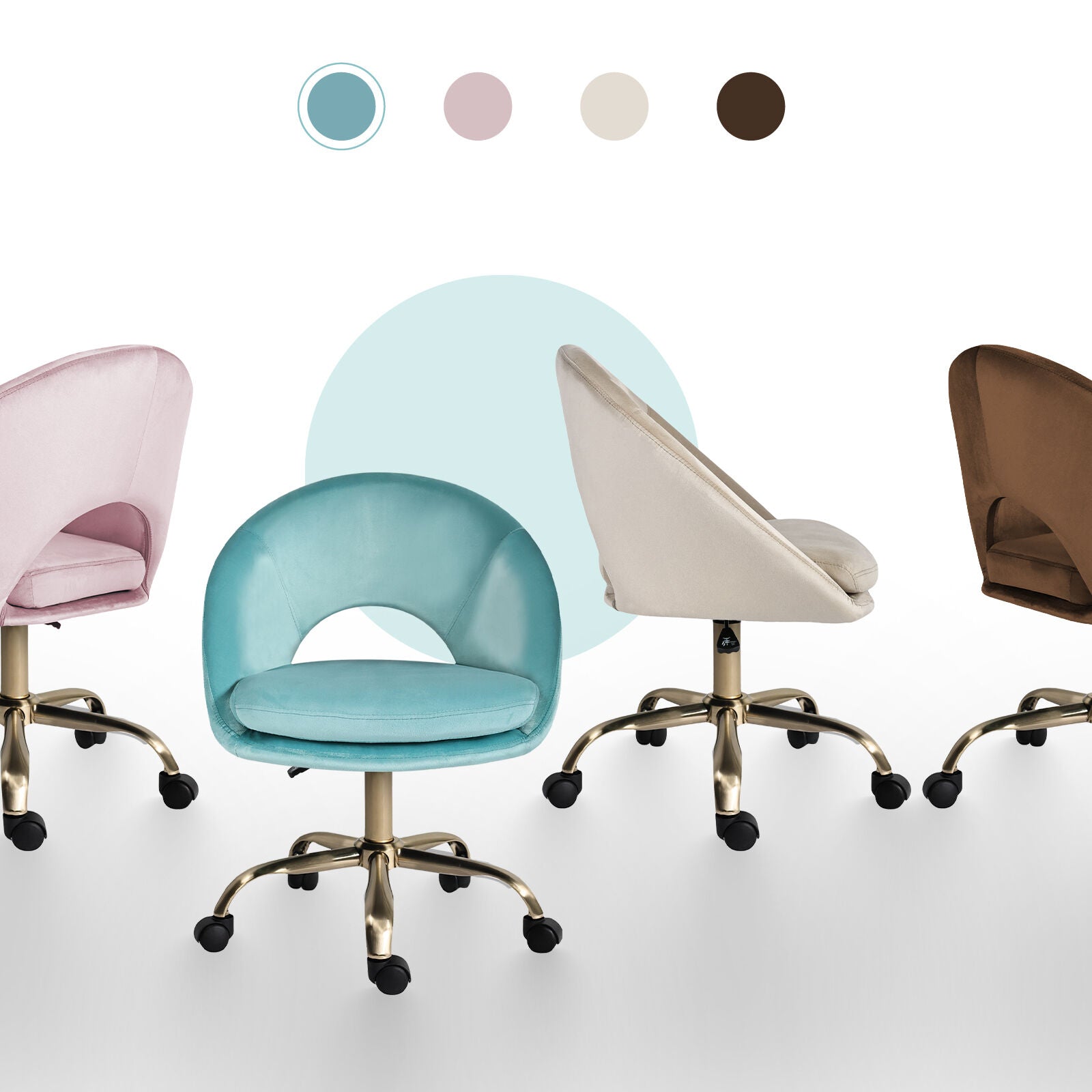 Office Desk Chair - Velvet Home Office Swivel Computer Seat COVE BLUE