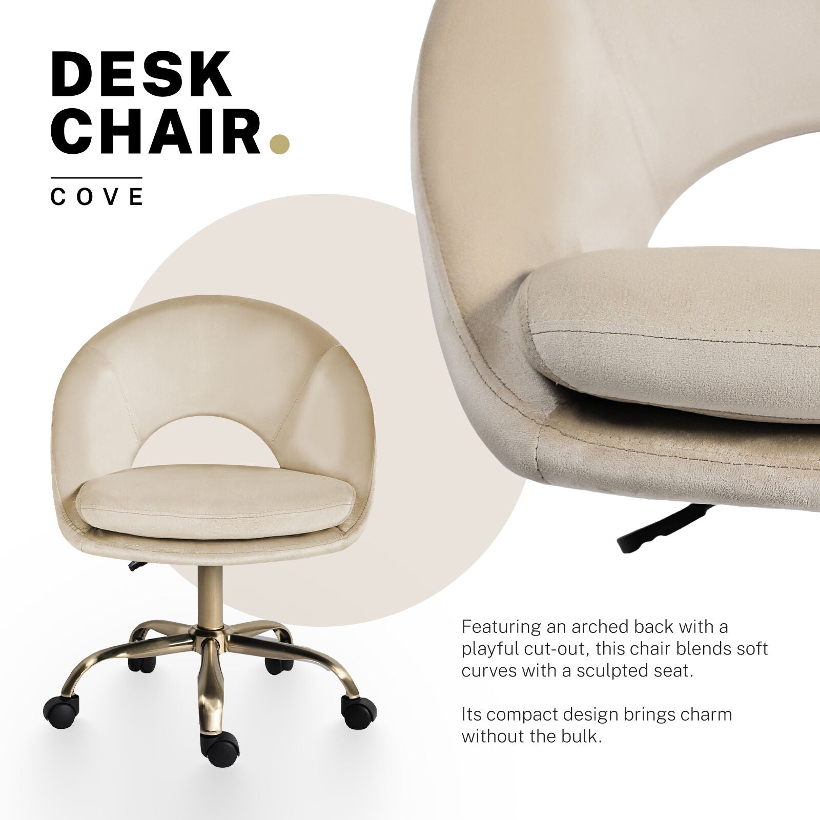 Office Desk Chair - Velvet Home Office Swivel Computer Seat COVE CREAM