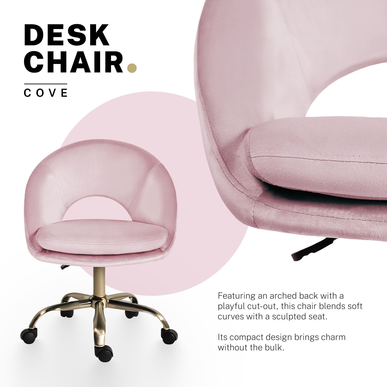 Office Desk Chair - Velvet Home Office Swivel Computer Seat COVE PINK