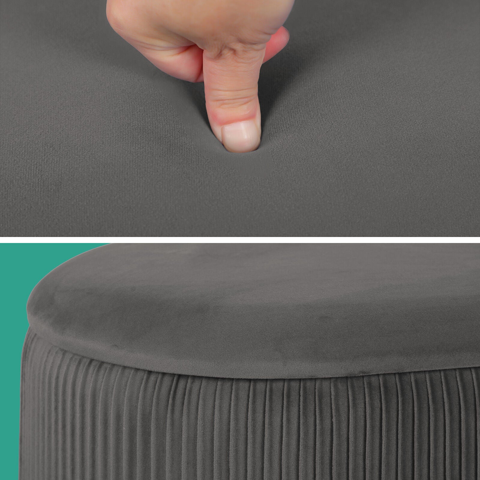 3 Piece Set Storage Ottoman - Blanket Box Velvet Padded Bench Stool FAYE GREY