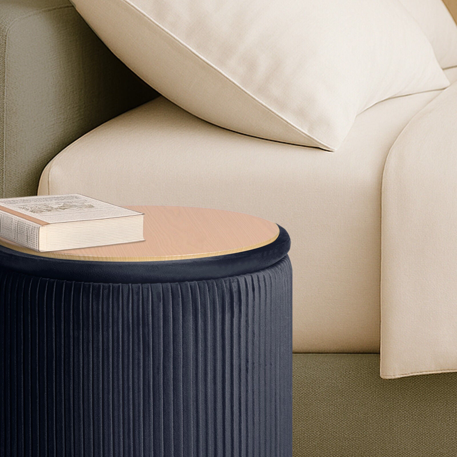 2X Side Table Storage Ottoman - Velvet Stool MIRA Black
