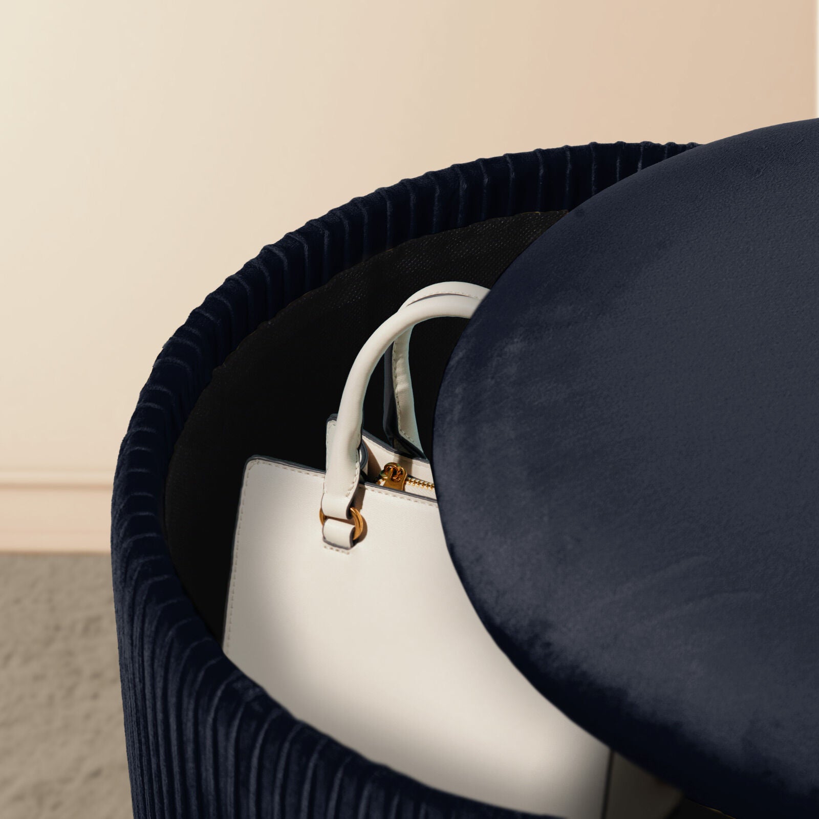 2X Side Table Storage Ottoman - Velvet Stool MIRA Black