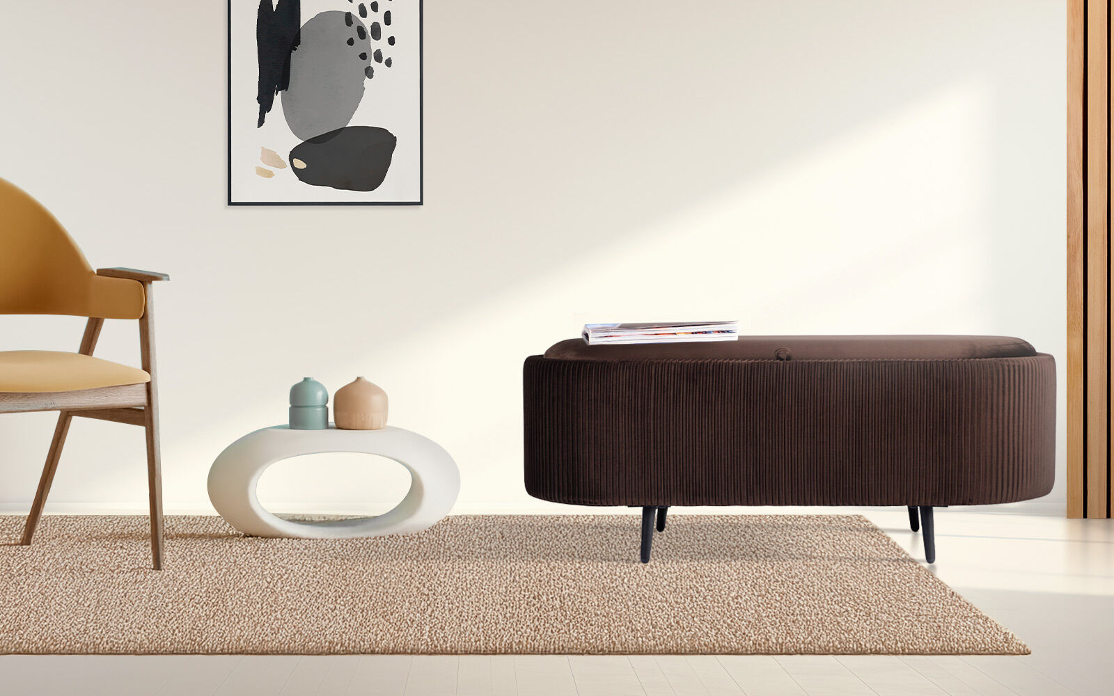 Coffee Table Storage Ottoman - Velvet Padded Blanket Box Bench IRENE BROWN