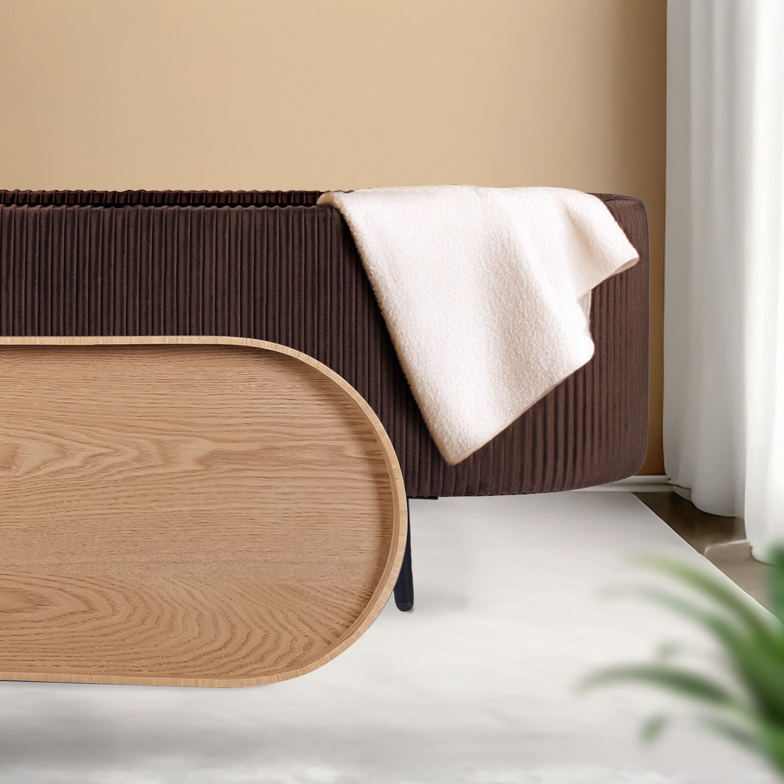 Coffee Table Storage Ottoman - Velvet Padded Blanket Box Bench IRENE BROWN