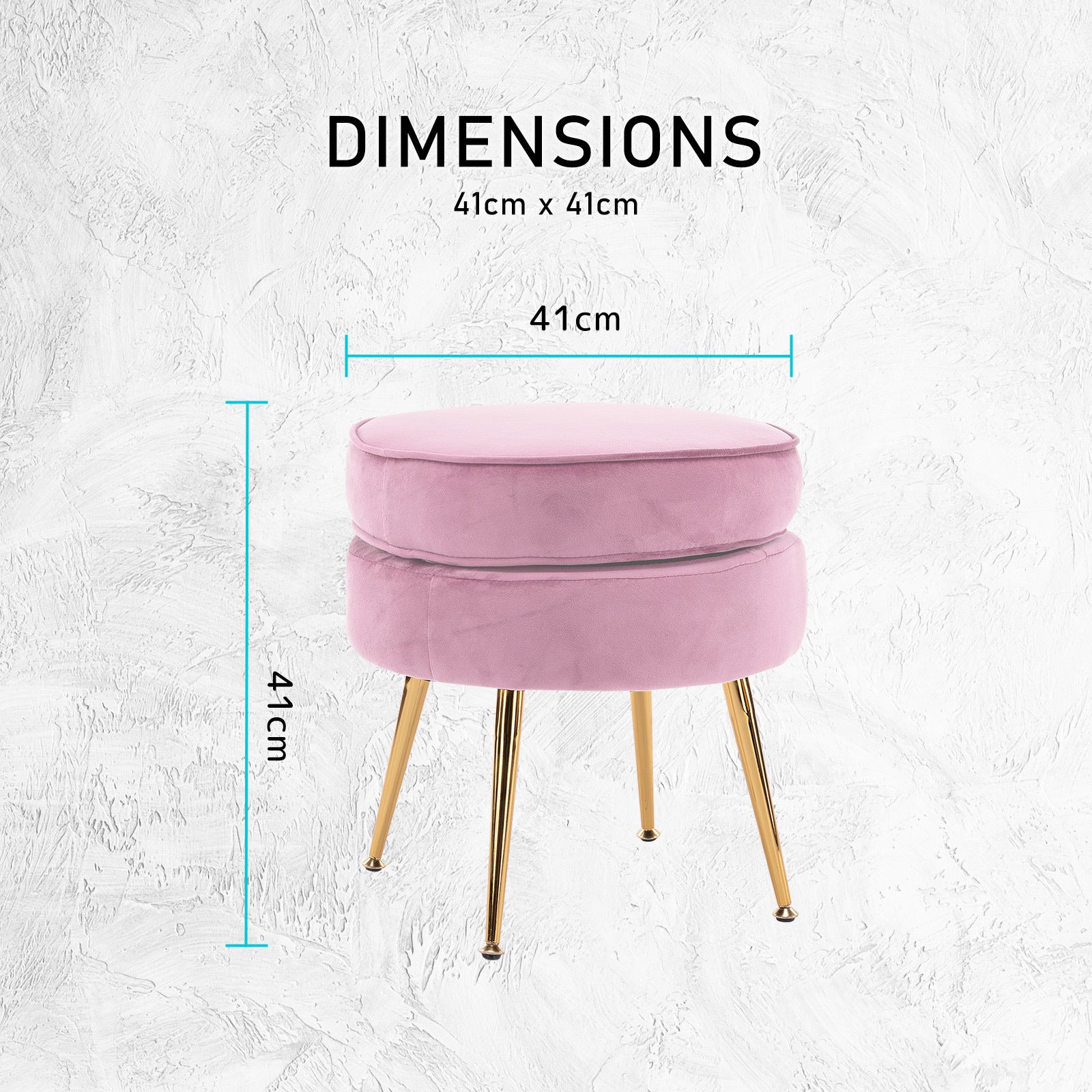 Ottoman Foot Stool Velvet Fabric Metal Leg Round PINK