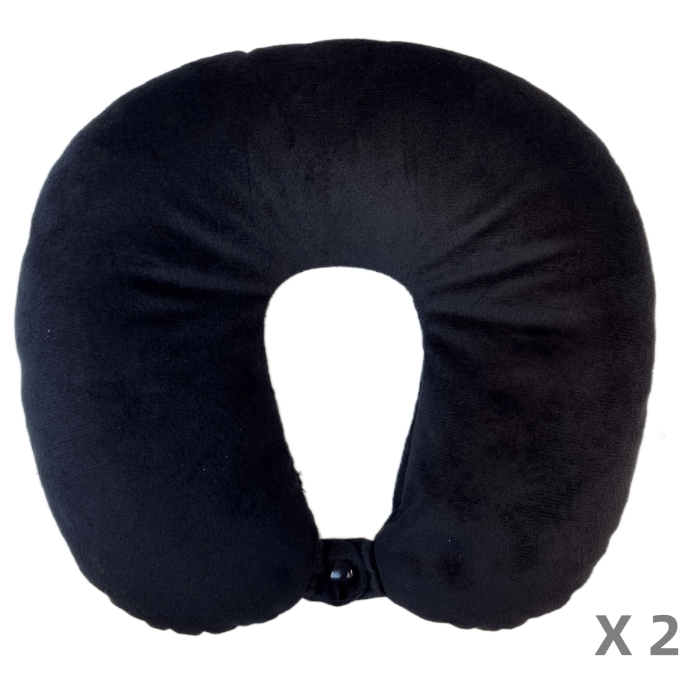 Dark U-shaped travel neck pillow cushion with front fastener for head support