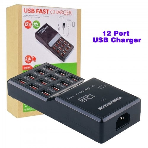 Black 12-port USB charge station with included retail box
