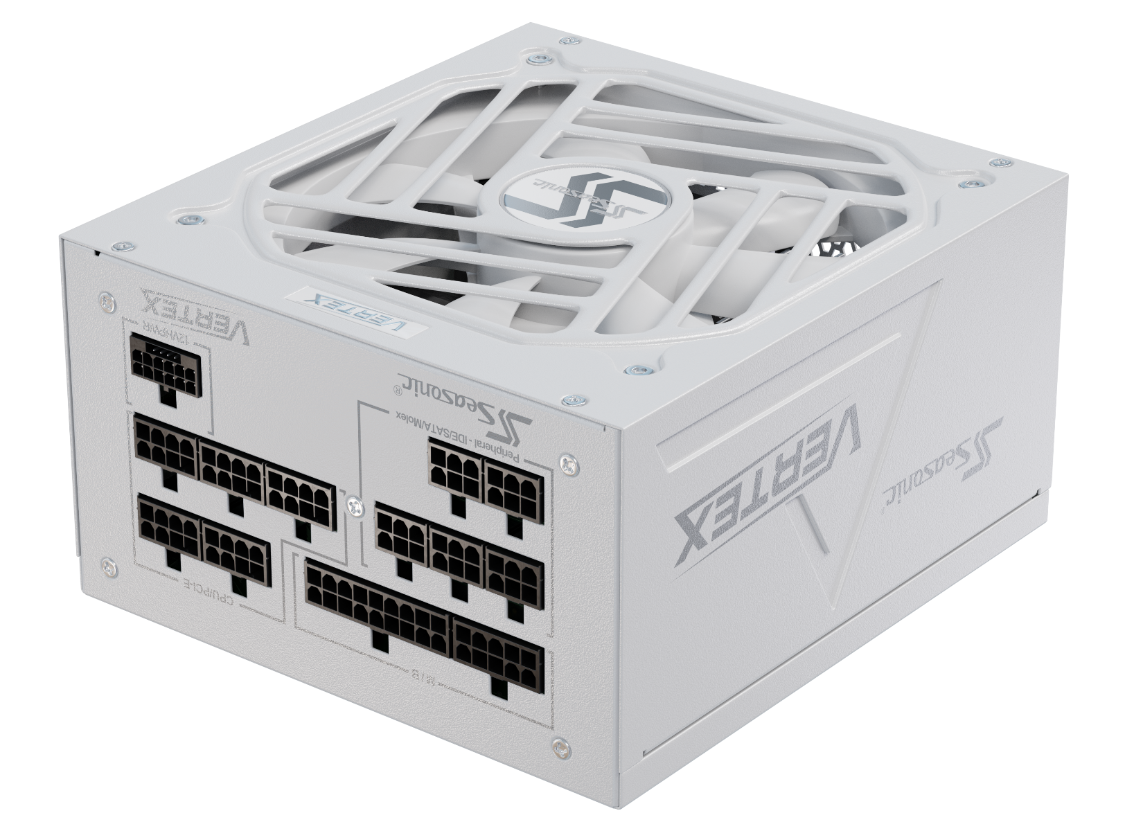 White modular ATX power supply with back connector panel and multiple modular ports