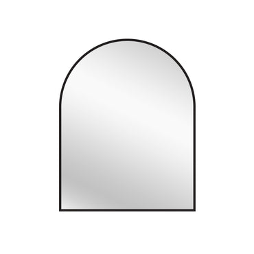 Arched wall mirror with black metal frame and reflective glass