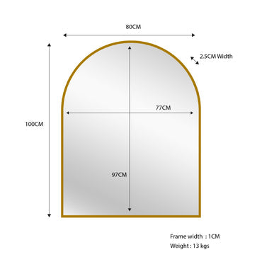 Gold Metal Arch Mirror - Small 80cm