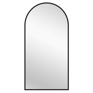 Black arched metal-framed mirror with tall oval top