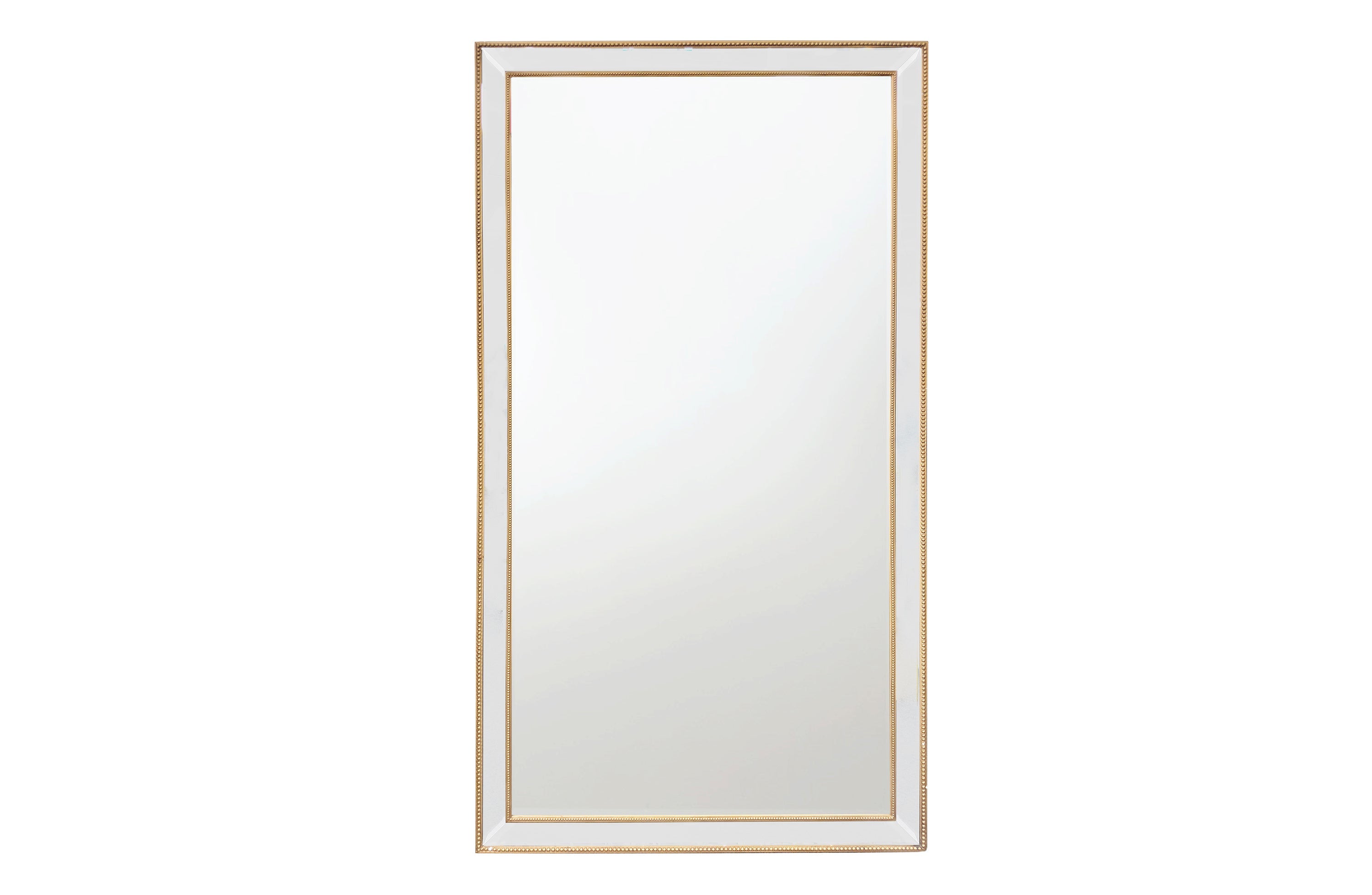Gold beaded framed wall mirror, rectangular with beveled glass