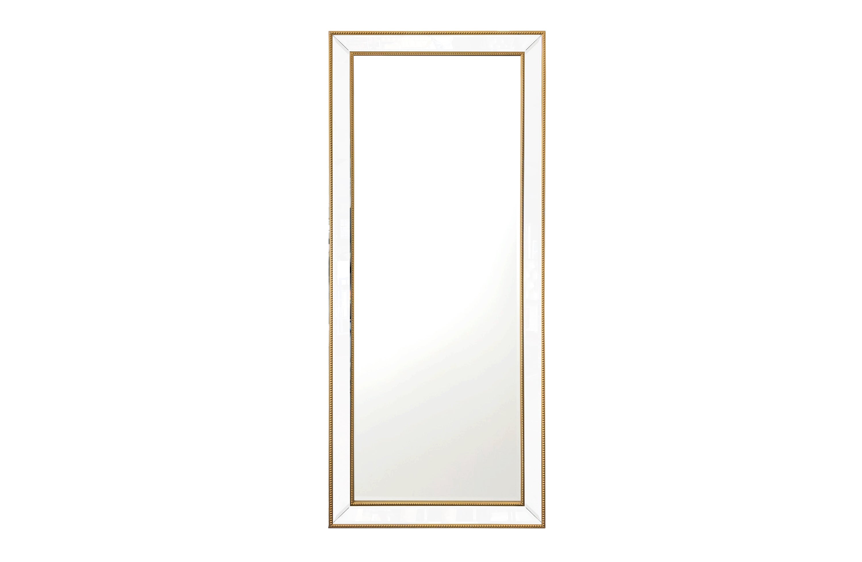 Gold beaded framed mirror with rectangular reflective glass