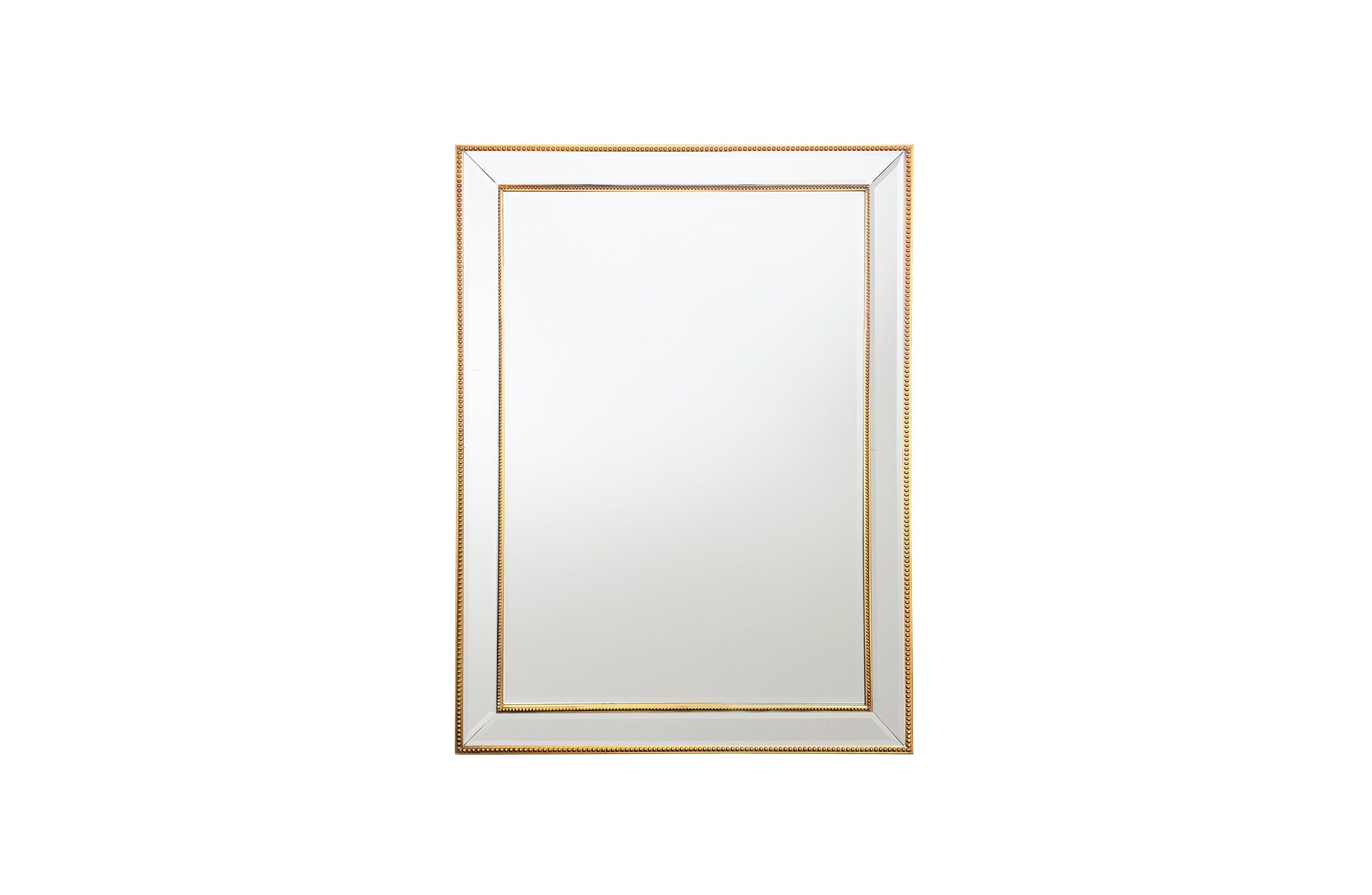 Rectangular gold framed mirror with beaded detailing along the border