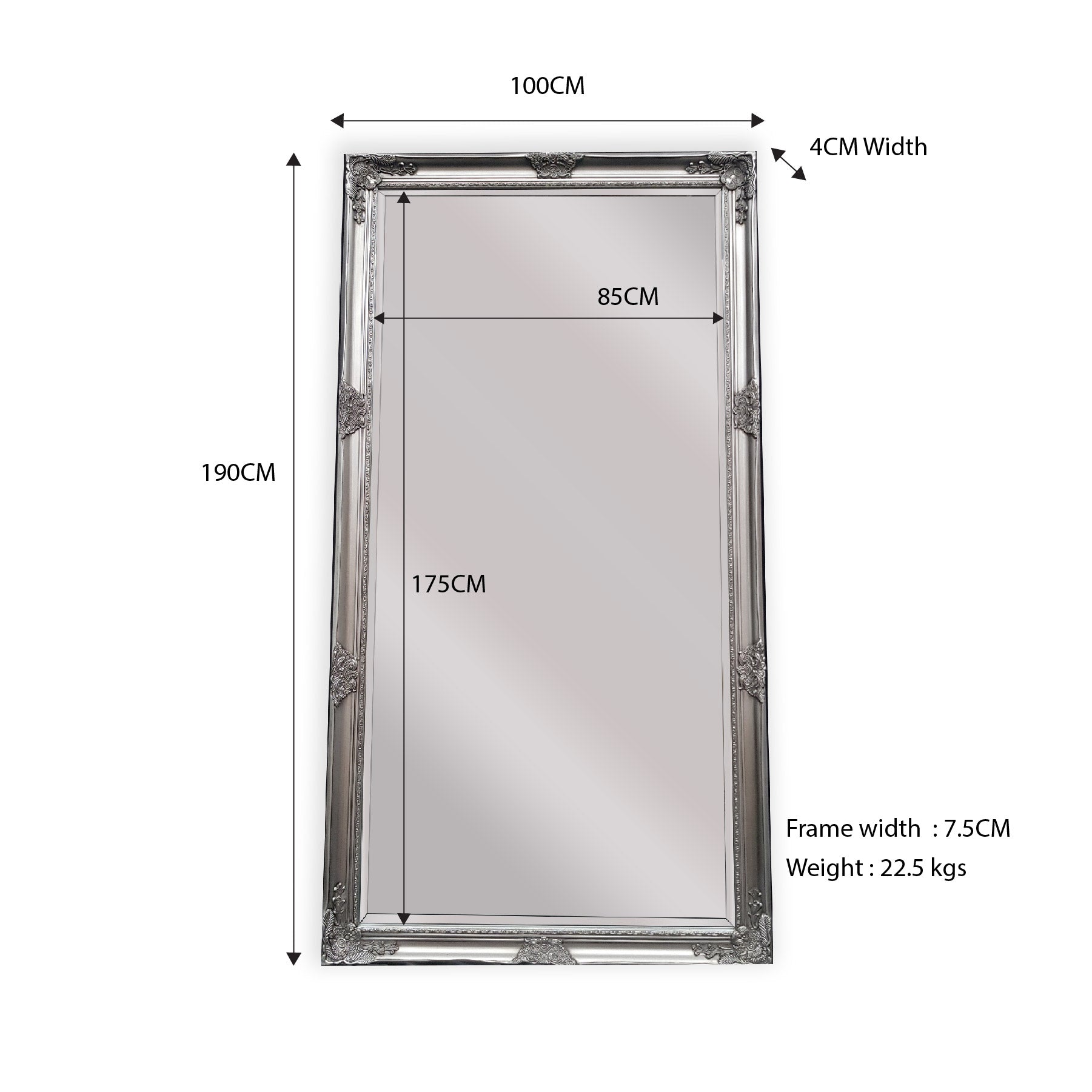 French Provincial Ornate Mirror - ANTIQUE SILVER-