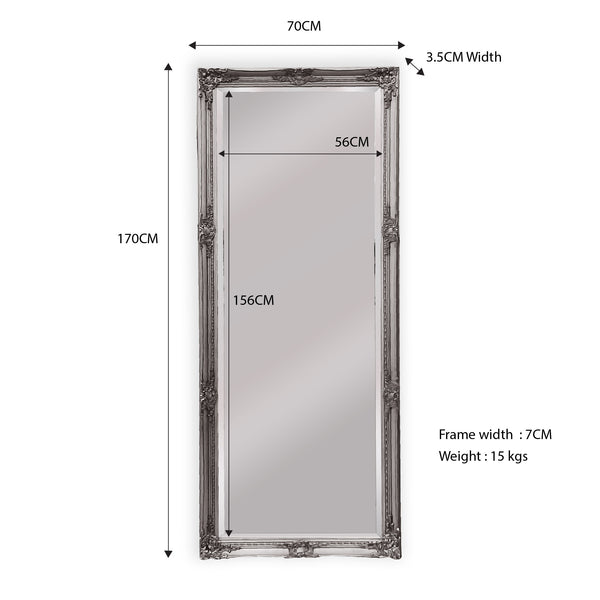 French provincial style wall mirror diagram with ornate rectangular frame proportions