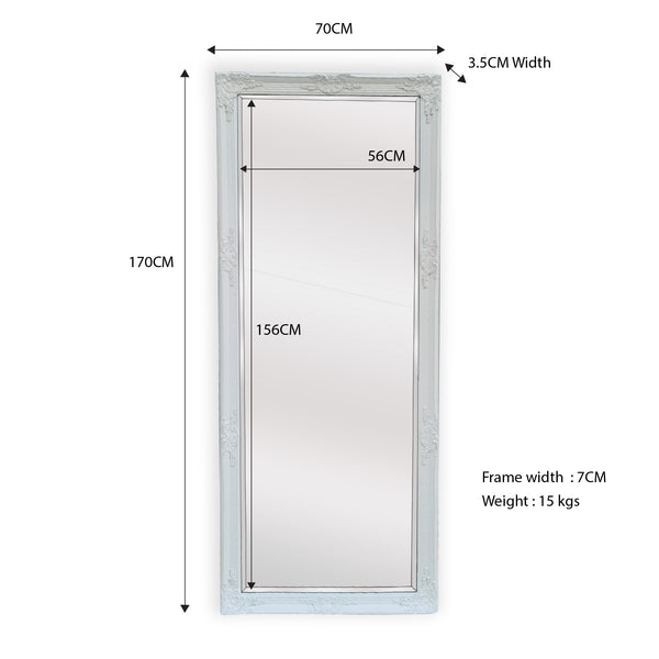Rectangular wall mirror diagram with frame dimensions 70cm by 170cm