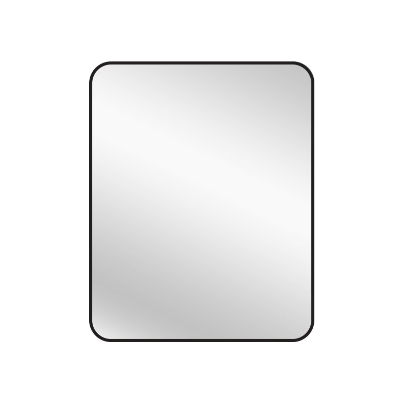 Rectangular wall mirror with black metal frame and rounded corners