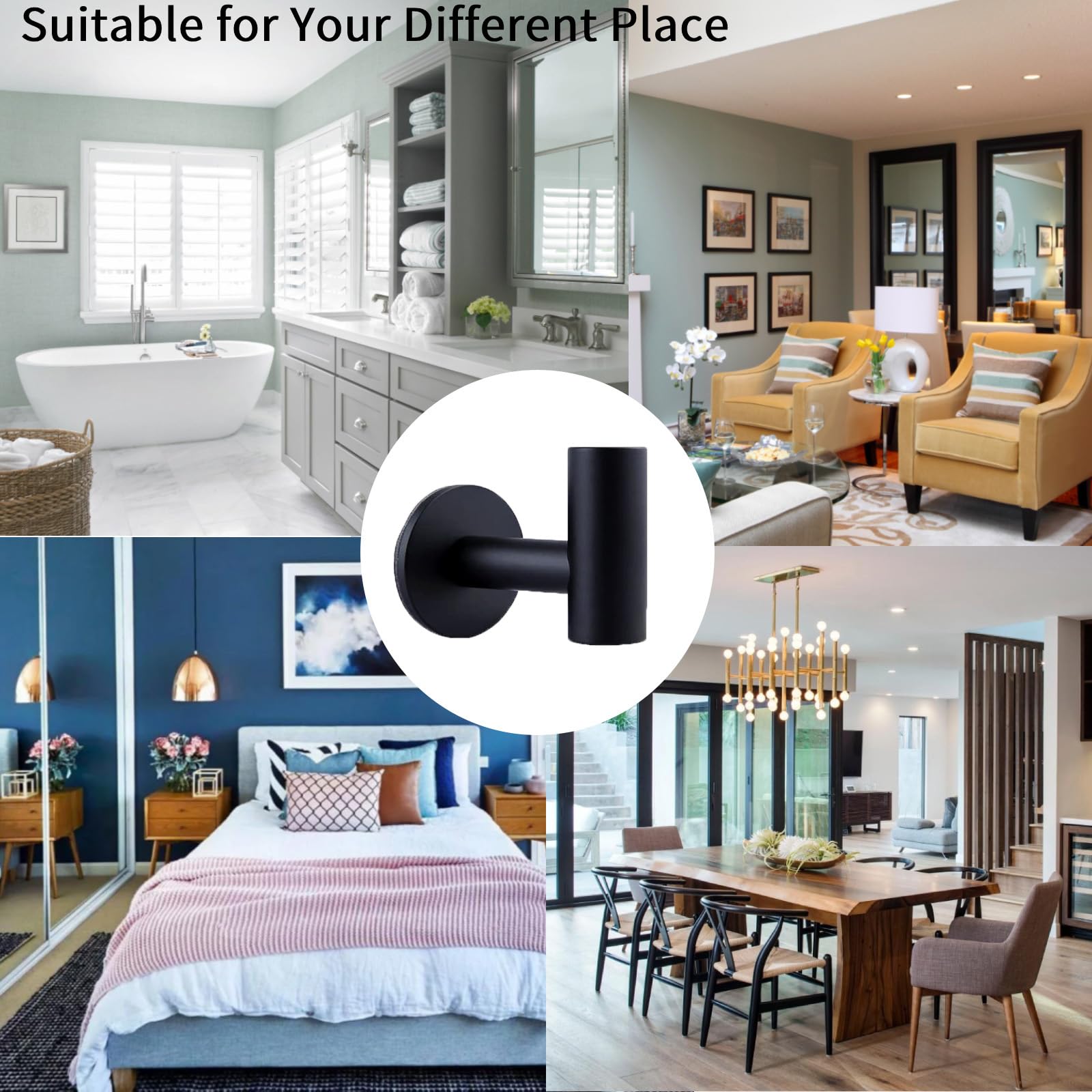 Adhesive Bathroom Towel Hooks Holder Cloth Hanger Hook Door Hanger Black