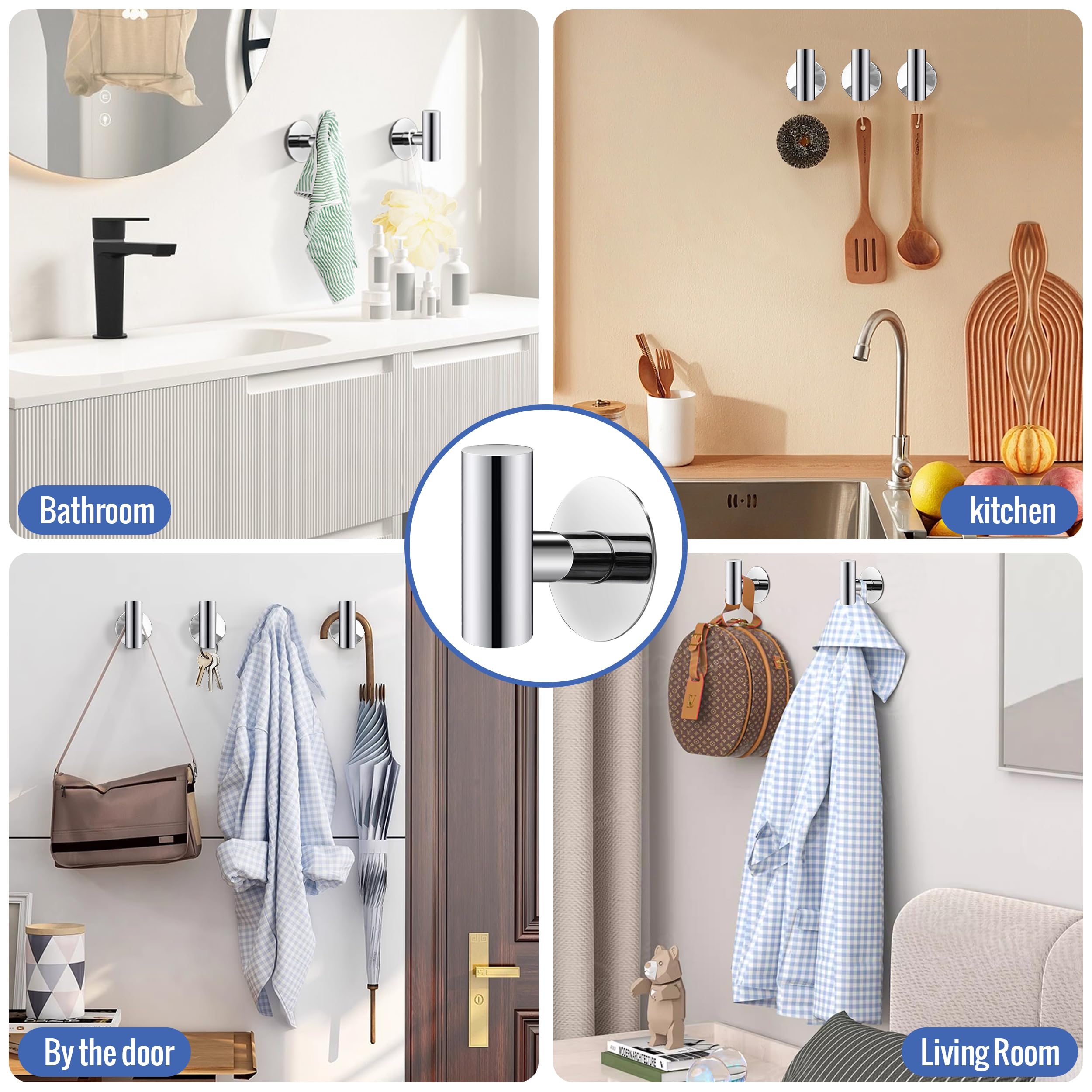 Adhesive Bathroom Towel Hooks Holder Cloth Hanger Hook Door Hanger Poliched Chrome