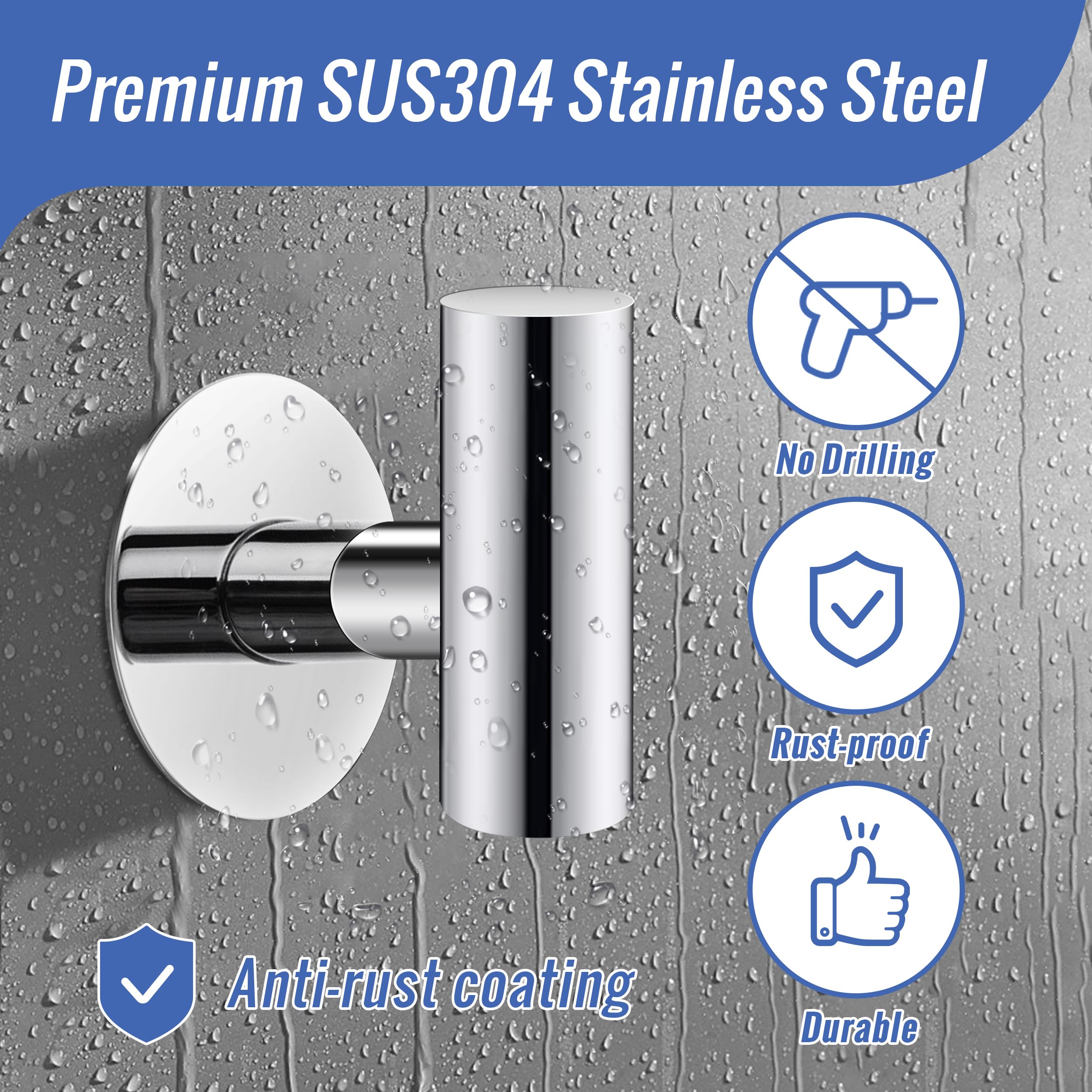 Adhesive Bathroom Towel Hooks Holder Cloth Hanger Hook Door Hanger Poliched Chrome