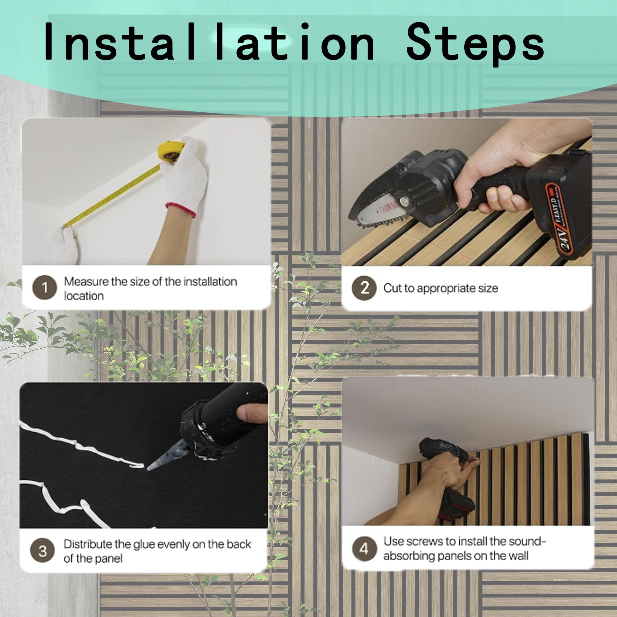 4 Pcs 60cm x 60cm Wall Panel Wood Slat Acoustic Panels Sound Absorbing Proof Panel for Wall Ceiling Decorative Oak