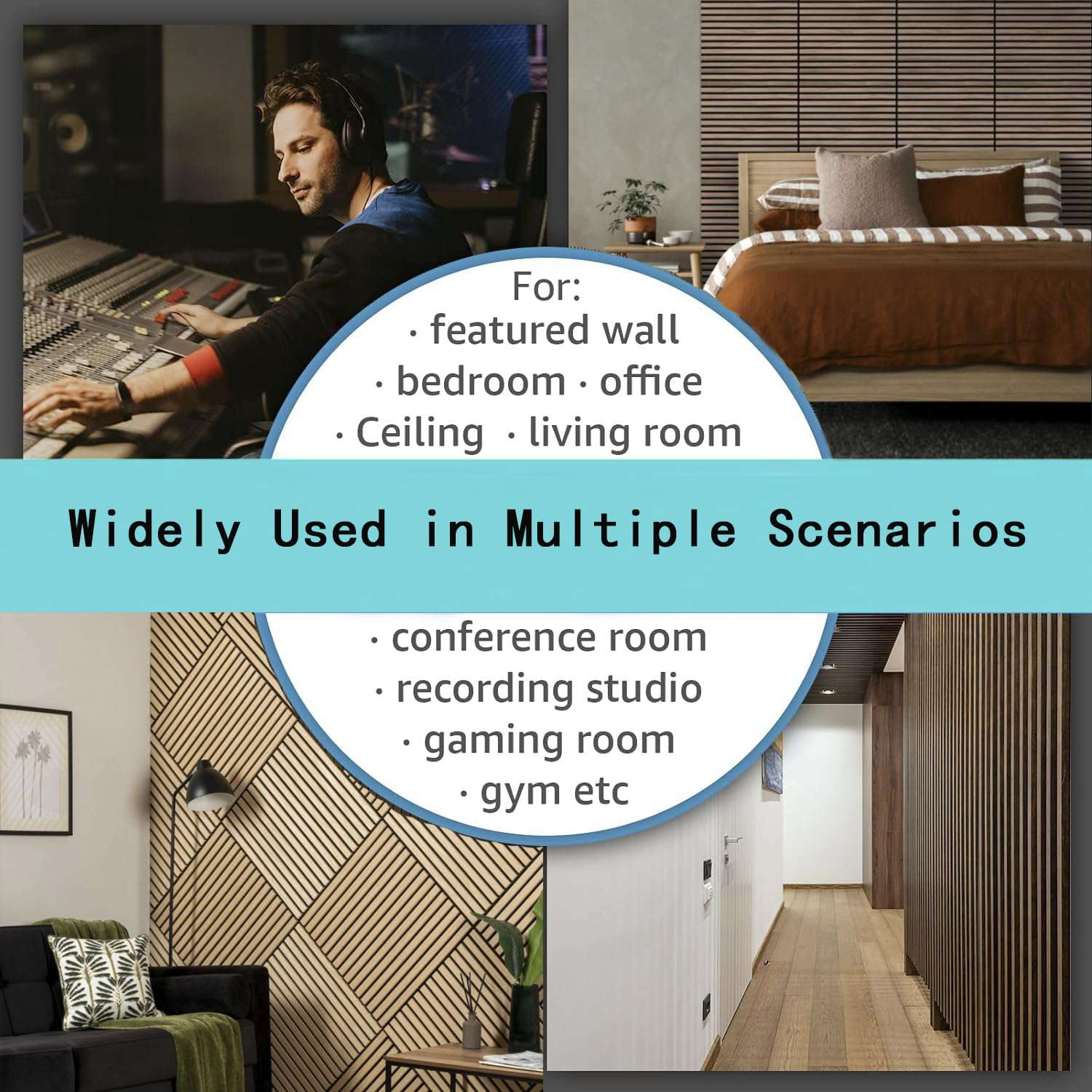 4 Pcs 60cm x 60cm Wall Panel Wood Slat Acoustic Panels Sound Absorbing Proof Panel for Wall Ceiling Decorative Oak