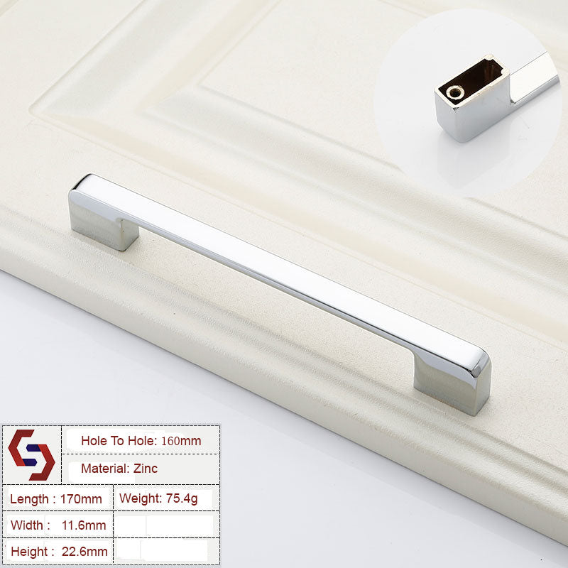 Silver zinc cabinet drawer bar handle with rectangular ends, hole-to-hole 160mm