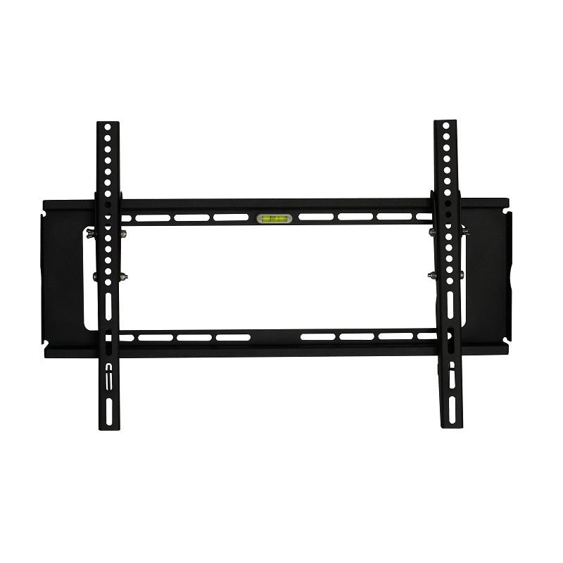 TV wall mount bracket with black mounting plates and vertical rail holes