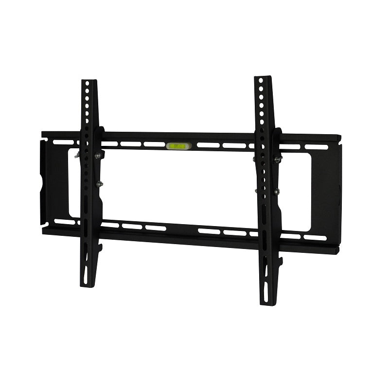 TV wall mount bracket, flat tilt design with black rails and side mounting plates