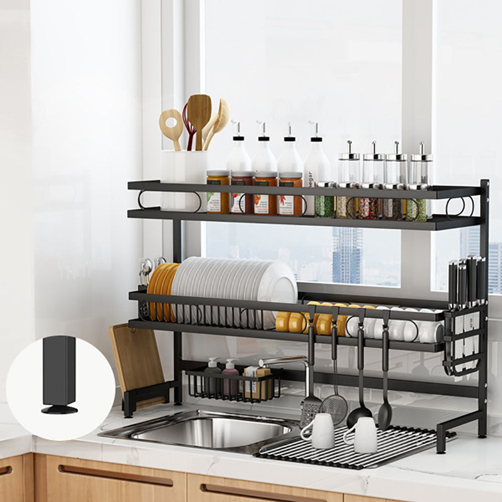 3-tier over-sink dish drying rack with stacked shelves, utensil cups, and draining mat
